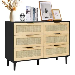 VEVOR 6 drawer rattan dresser front view