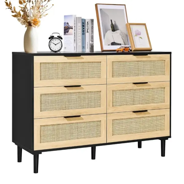 VEVOR 6 drawer rattan dresser front view