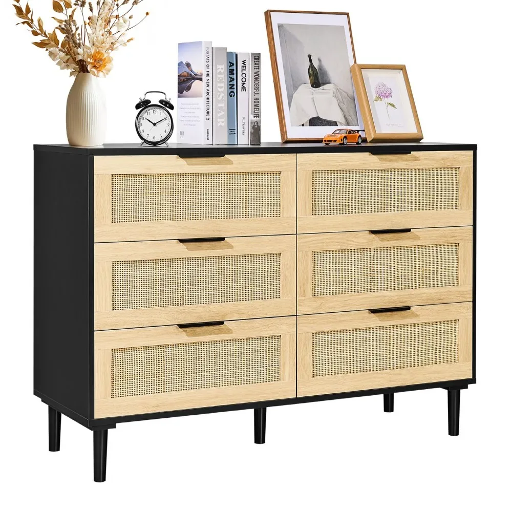 VEVOR 6 drawer rattan dresser front view