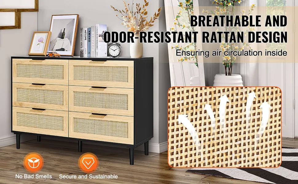 VEVOR 6 drawer rattan dresser spacious storage