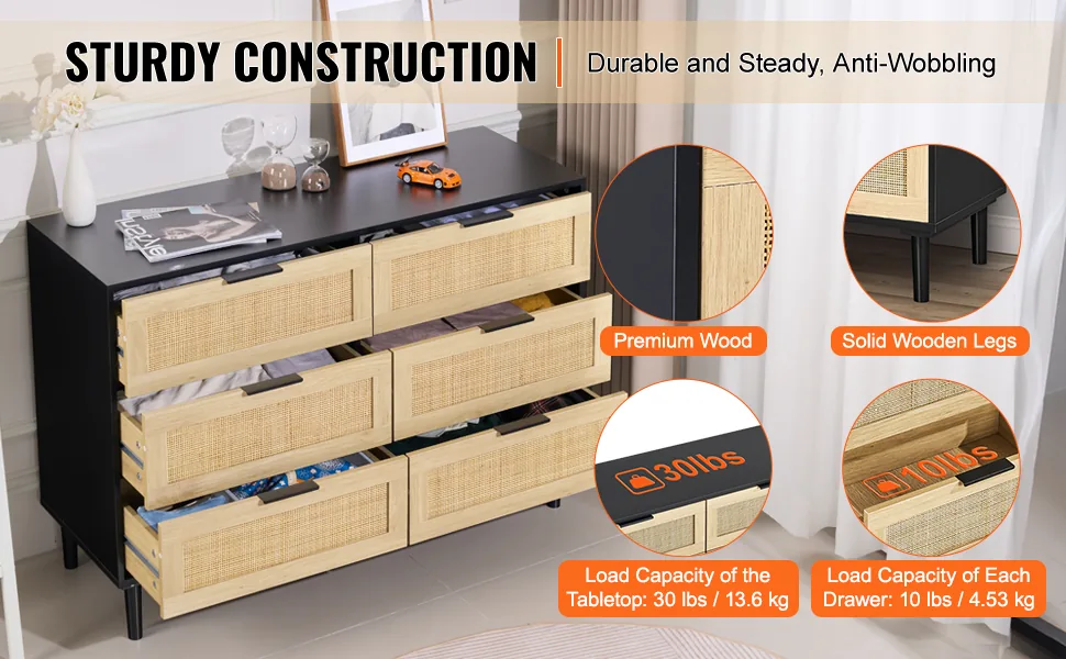 VEVOR rattan dresser natural woven material
