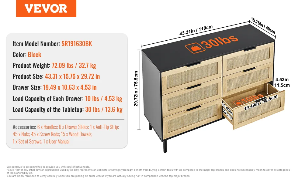 VEVOR rattan dresser bedroom living room hallway