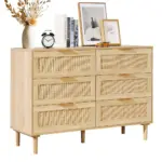 VEVOR 6 drawer rattan dresser front view