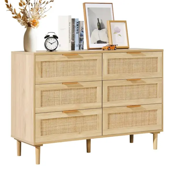 VEVOR 6 drawer rattan dresser front view