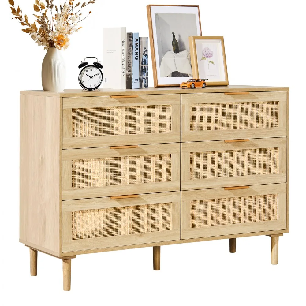 VEVOR 6 drawer rattan dresser front view