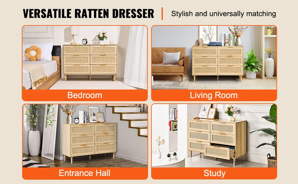 VEVOR rattan dresser smooth metal drawer sliders