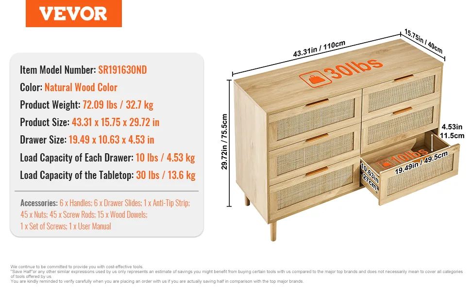 VEVOR rattan dresser anti tip stability device