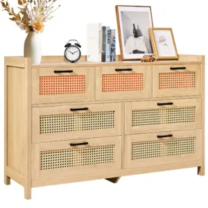 VEVOR 7 drawer rattan dresser front view