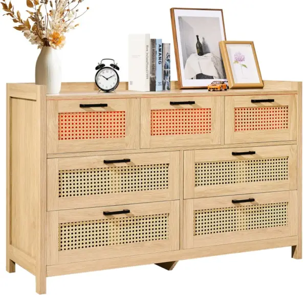 VEVOR 7 drawer rattan dresser front view