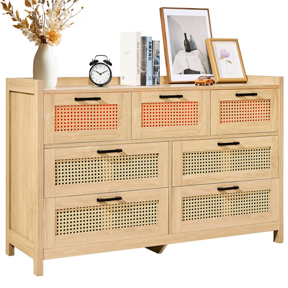 VEVOR 7 drawer rattan dresser front view