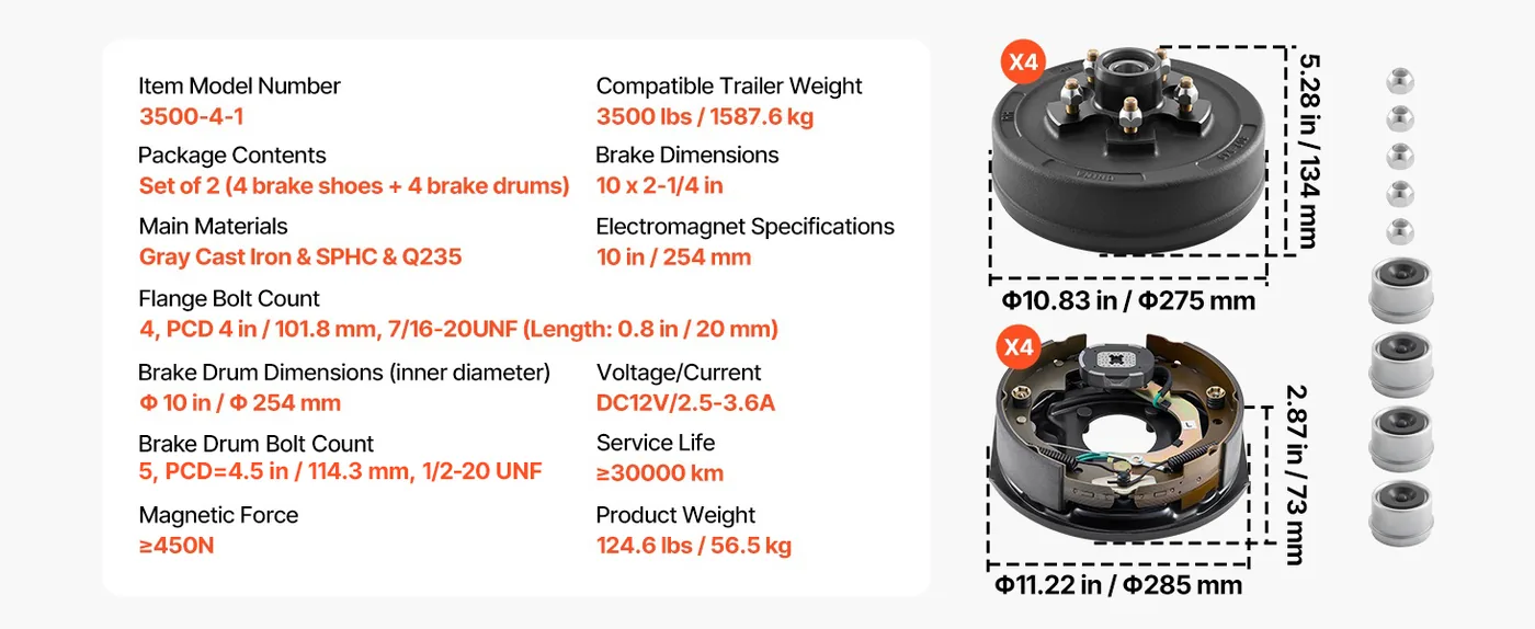 VEVOR Electric Trailer Brake Assembly Brake&Drum 3500lbs feature 5
