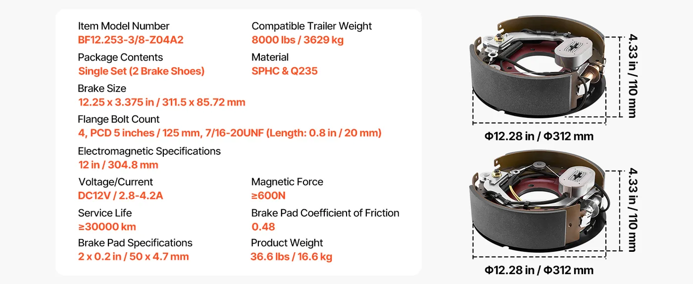 VEVOR Electric Trailer Brake Kit 8000lbs 1 sets feature 5