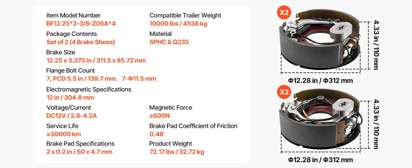VEVOR Electric Trailer Brake Kit 10000lbs 2 sets feature 5