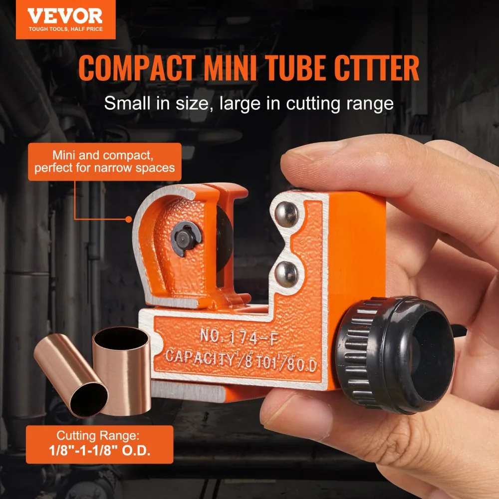 VEVOR Mini Tubing Cutter 1/8 to 1-1/8 in Copper Pipe in use