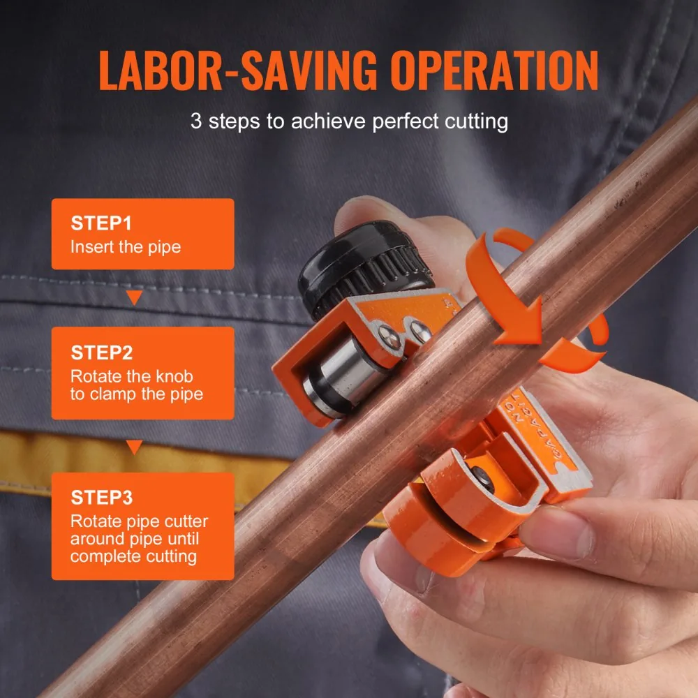 VEVOR Mini Tubing Cutter 1/8 to 1-1/8 in Copper Pipe dimensions