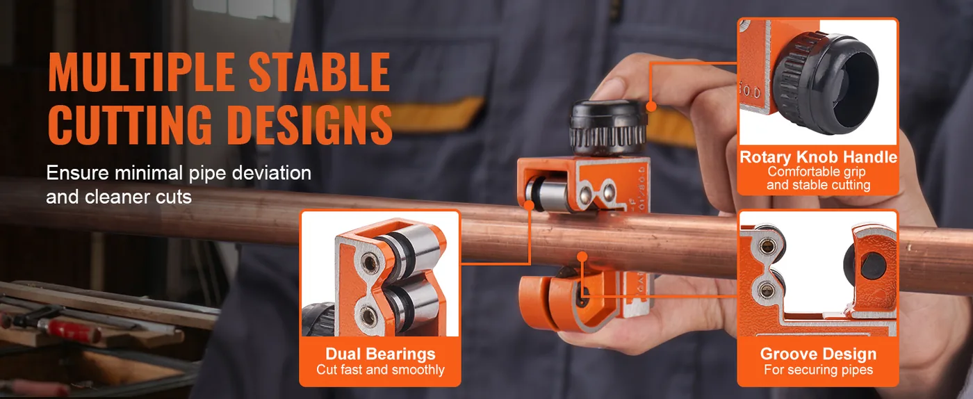 VEVOR Mini Tubing Cutter 1/8 to 1-1/8 in Copper Pipe cutting range detail 2