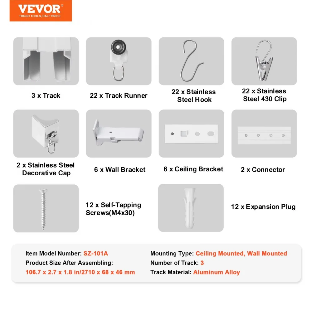 VEVOR Ceiling Curtain Track Set 3-Section Track 2.7 m product image 7