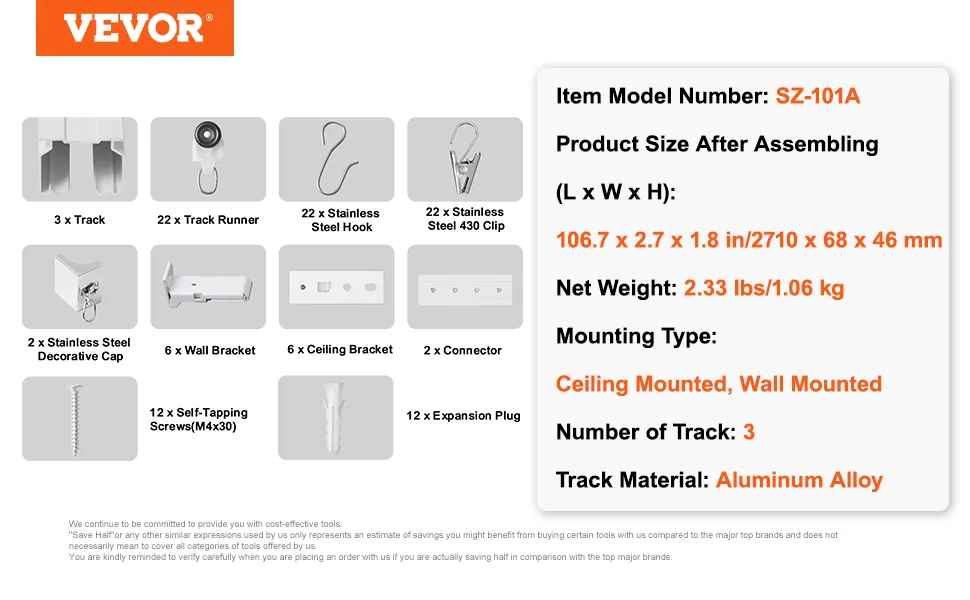 VEVOR Ceiling Curtain Track Set 3-Section Track 2.7 m feature 5