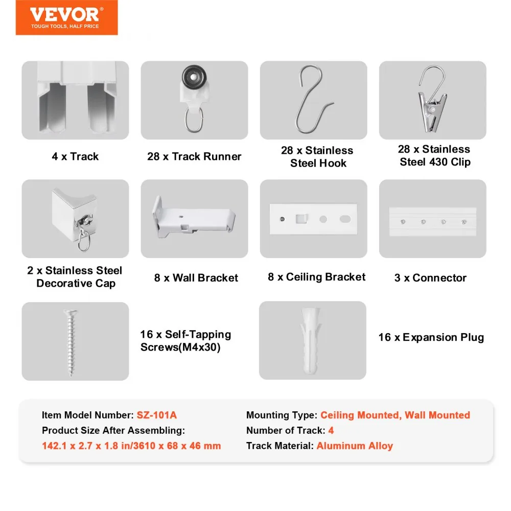 VEVOR Ceiling Curtain Track Set 4-Section Track 3.6 m product image 7