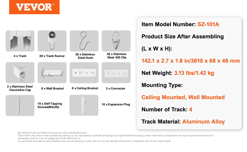 VEVOR Ceiling Curtain Track Set 4-Section Track 3.6 m feature 5