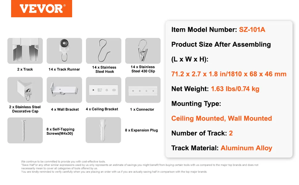 VEVOR Ceiling Curtain Track Set 2-Section Track 1.8 m feature 5