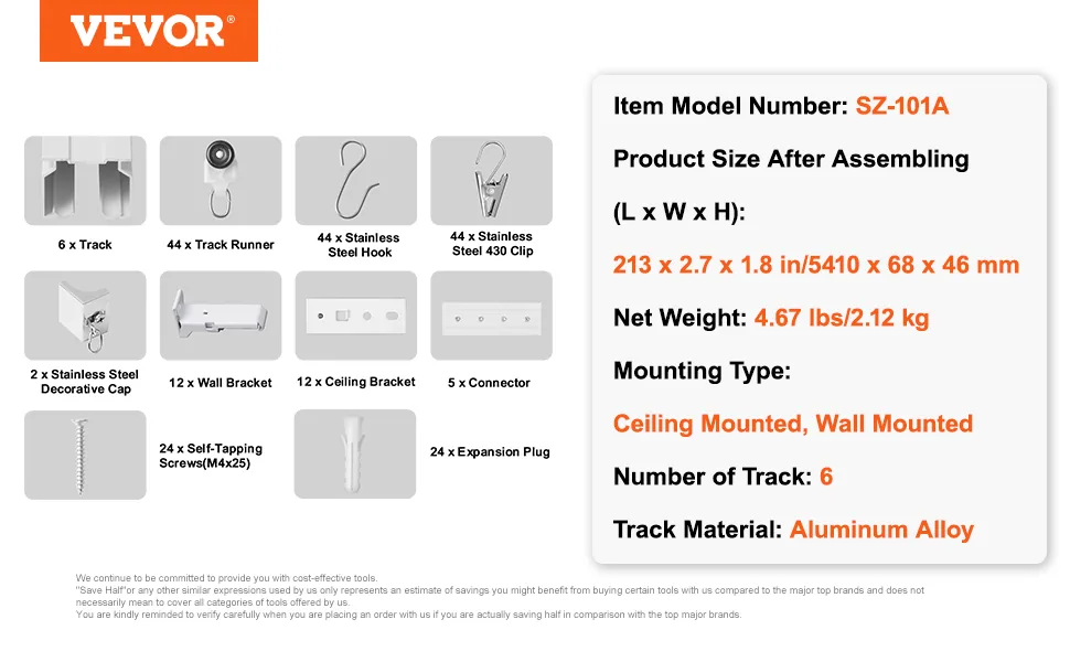VEVOR Ceiling Curtain Track Set 6-Section Track 5.4 m feature 5