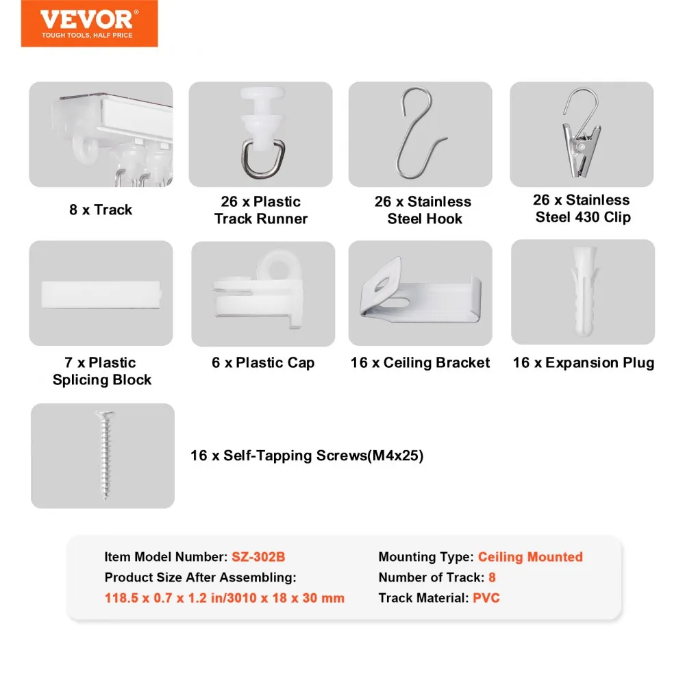 VEVOR Ceiling Curtain Track Set 8-Section Track 3 m product image 7