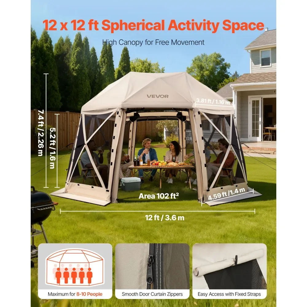 VEVOR gazebo screen tent set up in backyard