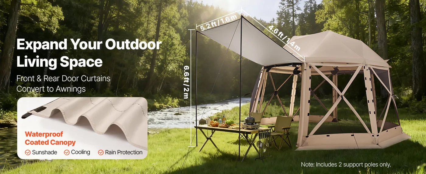 VEVOR 12 x 12 ft 13 Sided Pop Up Gazebo Screen Tent Beige Sun-Shade Canopy