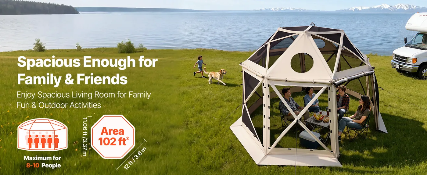 VEVOR 12 x 12 ft 13 Sided Pop Up Gazebo Screen Tent Beige Event Tent