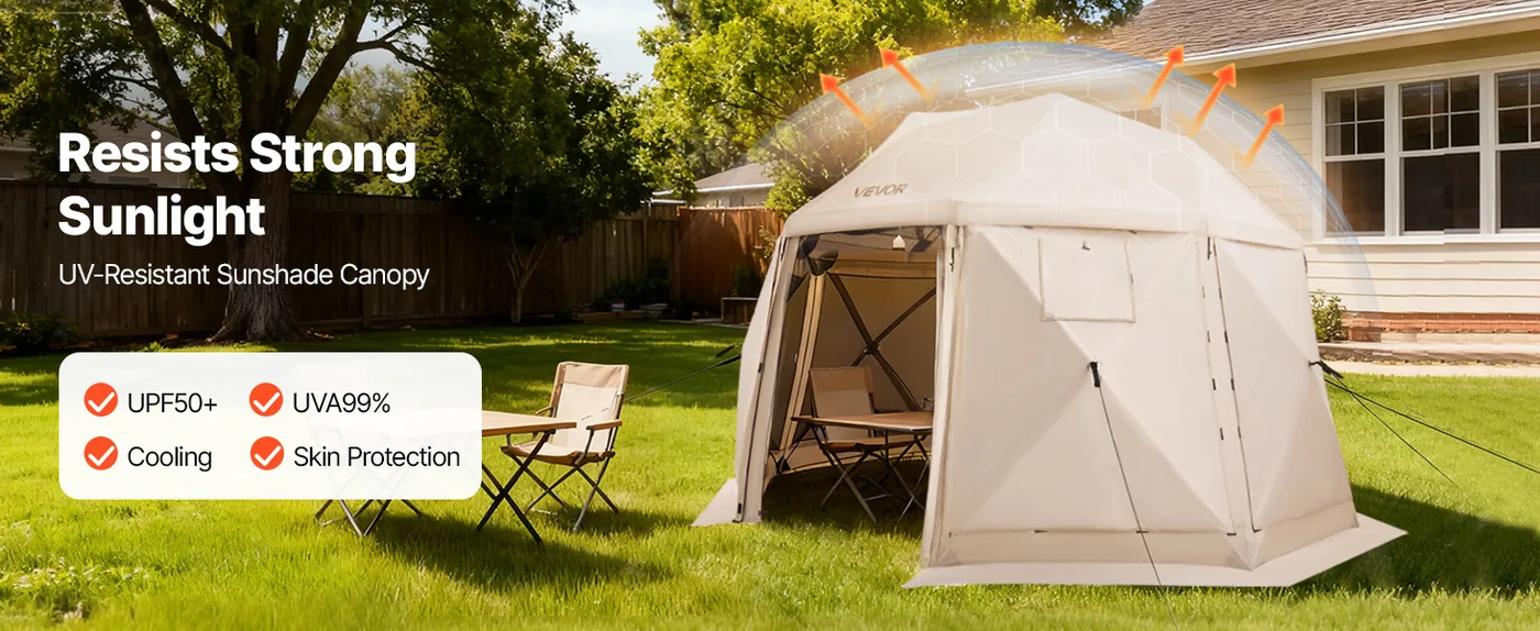 VEVOR 12 x 12 ft 13 Sided Pop Up Gazebo Screen Tent Beige UV50+ Protection