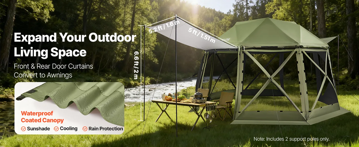 VEVOR 13 x 13 ft 13 Sided Pop Up Gazebo Screen Tent Green Sun-Shade Canopy