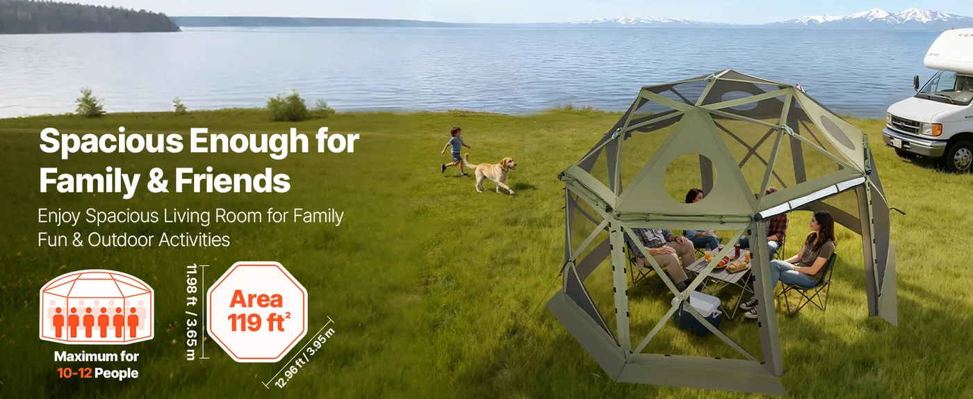 VEVOR 13 x 13 ft 13 Sided Pop Up Gazebo Screen Tent Green Event Tent