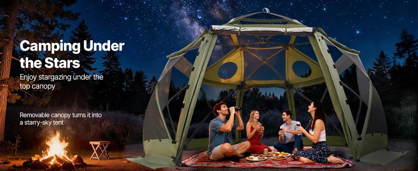 VEVOR 13 x 13 ft 13 Sided Pop Up Gazebo Screen Tent Green Stargazing Camping