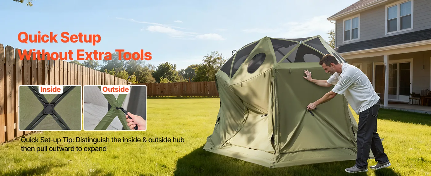VEVOR 13 x 13 ft 13 Sided Pop Up Gazebo Screen Tent Green Pop-Up Design