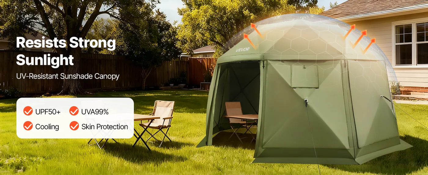 VEVOR 13 x 13 ft 13 Sided Pop Up Gazebo Screen Tent Green UV50+ Protection