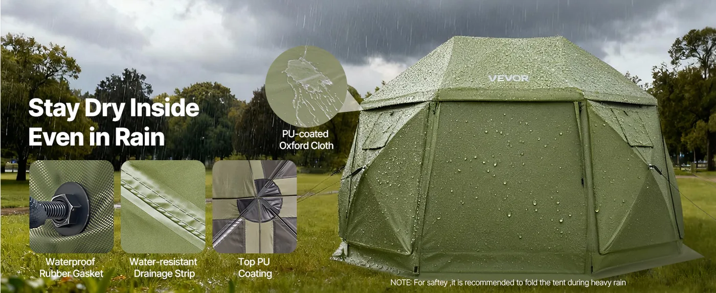 VEVOR 13 x 13 ft 13 Sided Pop Up Gazebo Screen Tent Green Waterproof & Rain-Proof