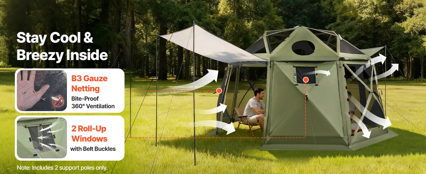 VEVOR 13 x 13 ft 13 Sided Pop Up Gazebo Screen Tent Green Air Circulation