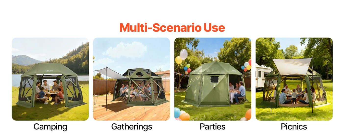 VEVOR 13 x 13 ft 13 Sided Pop Up Gazebo Screen Tent Green Multi-Scenario Use