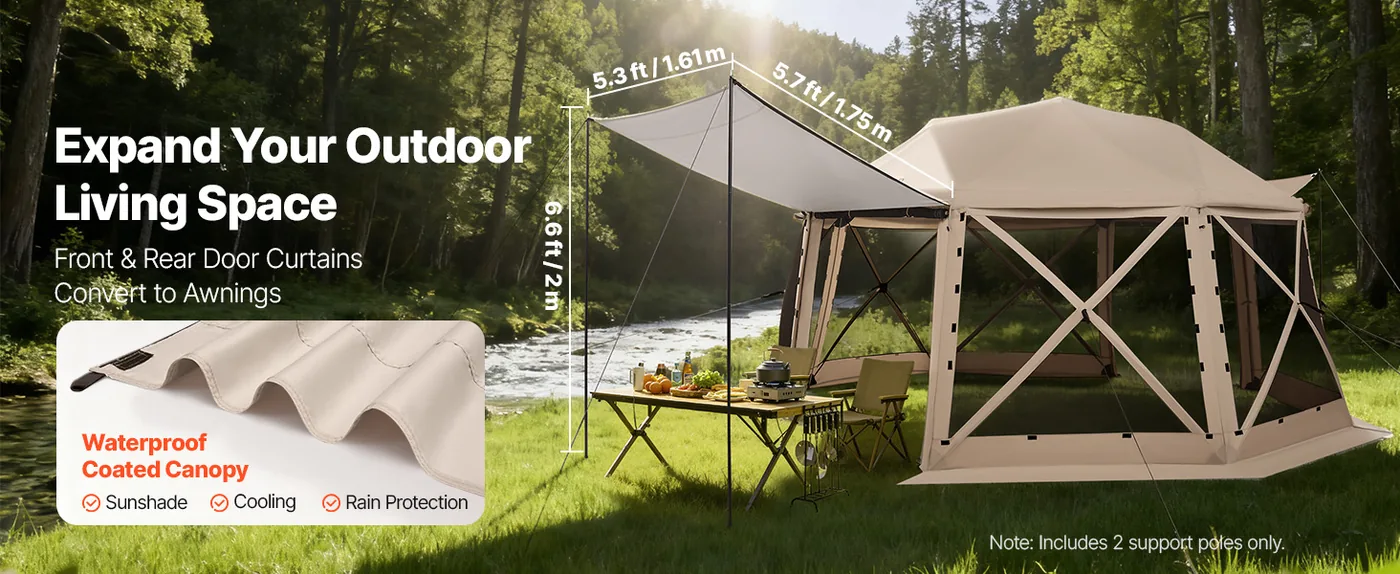 VEVOR 15 x 15 ft 13 Sided Pop Up Gazebo Screen Tent Beige Sun-Shade Canopy