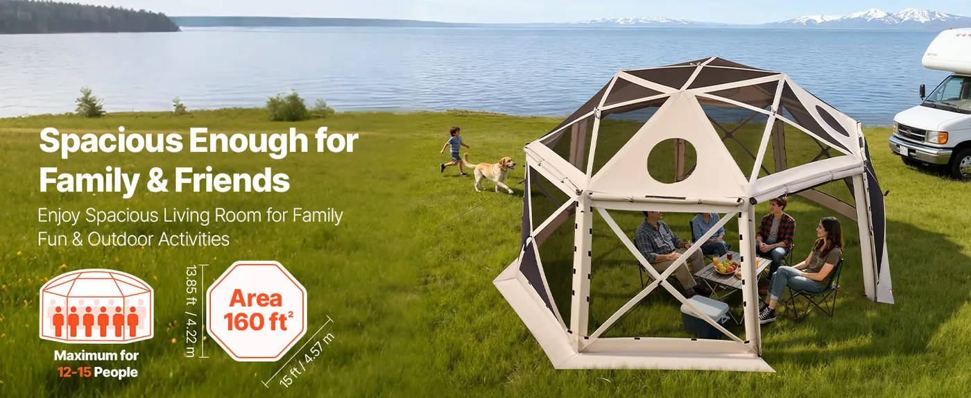 VEVOR 15 x 15 ft 13 Sided Pop Up Gazebo Screen Tent Beige Event Tent