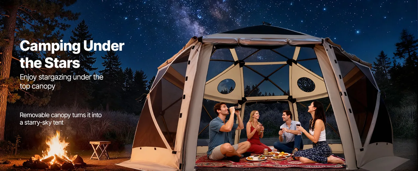 VEVOR 15 x 15 ft 13 Sided Pop Up Gazebo Screen Tent Beige Stargazing Camping