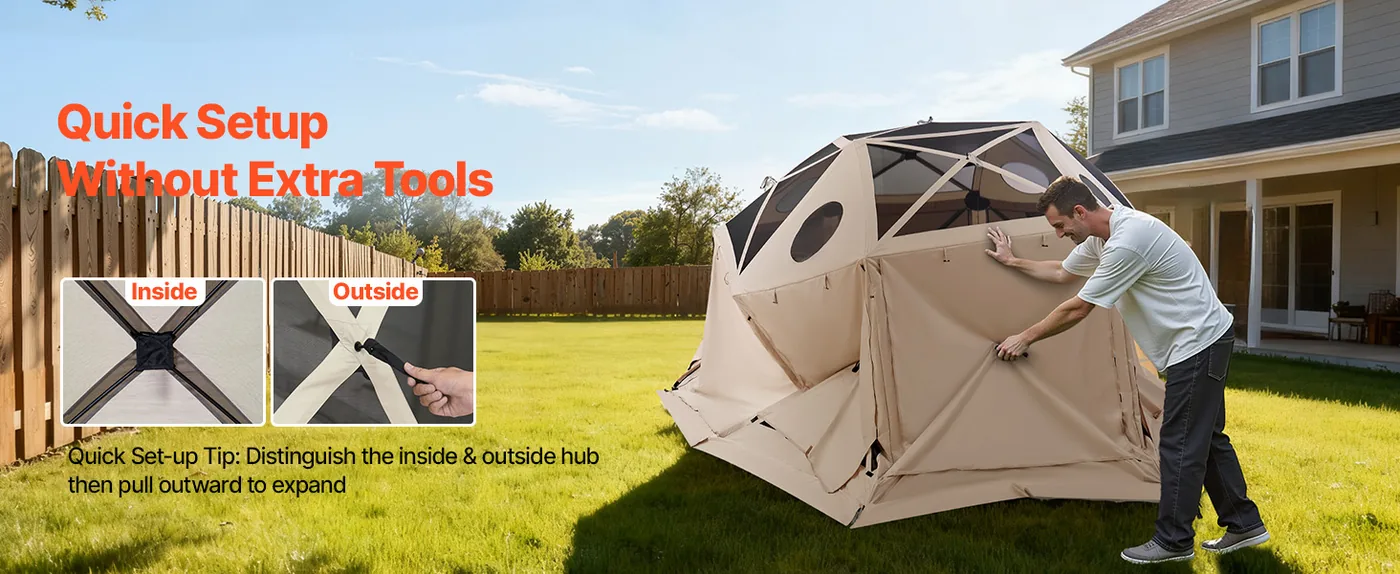 VEVOR 15 x 15 ft 13 Sided Pop Up Gazebo Screen Tent Beige Pop-Up Design