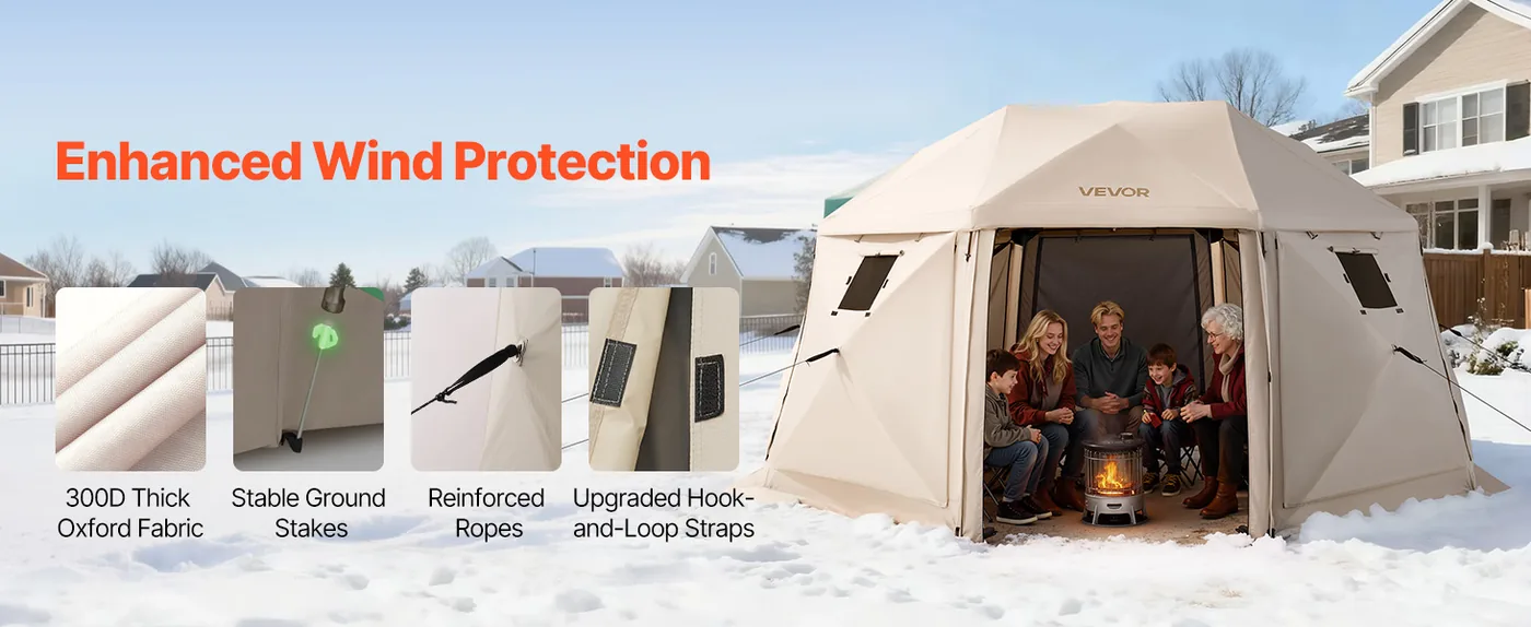 VEVOR 15 x 15 ft 13 Sided Pop Up Gazebo Screen Tent Beige Stable & Wind-Proof