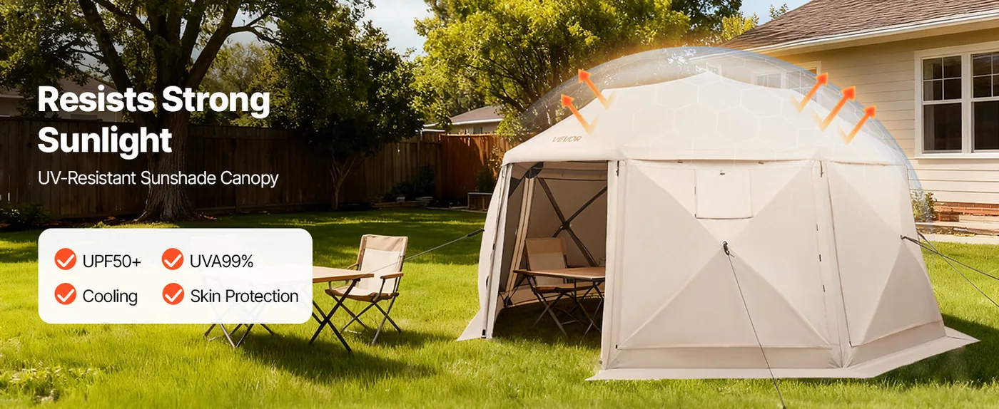 VEVOR 15 x 15 ft 13 Sided Pop Up Gazebo Screen Tent Beige UV50+ Protection