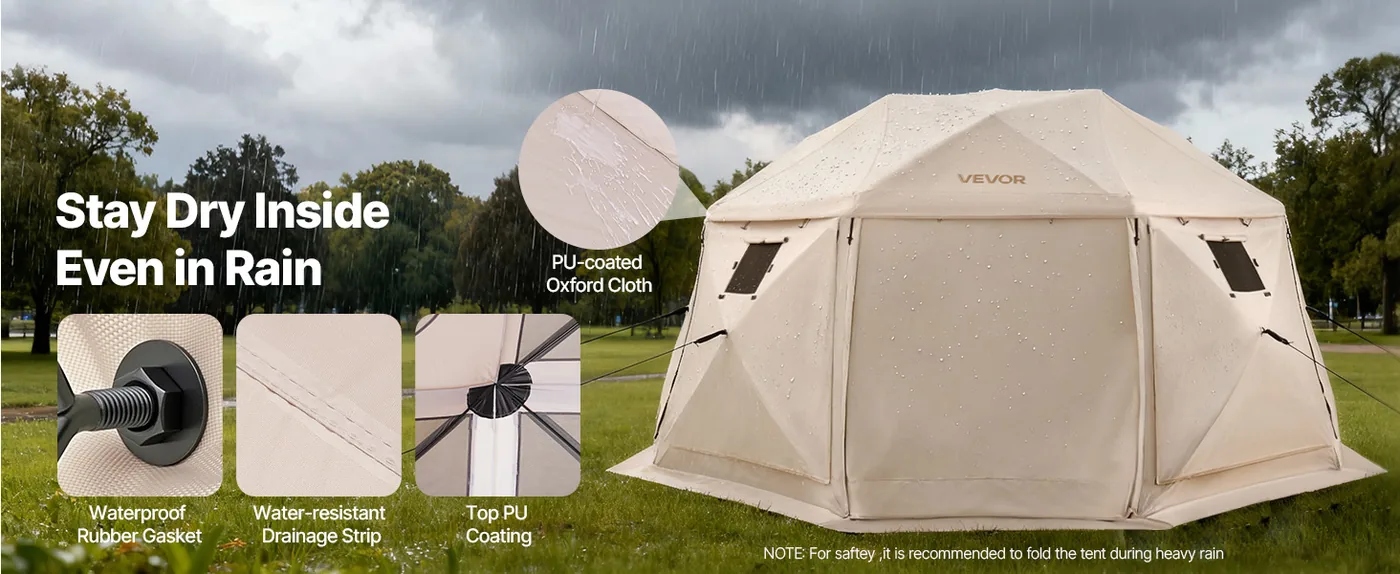 VEVOR 15 x 15 ft 13 Sided Pop Up Gazebo Screen Tent Beige Waterproof & Rain-Proof