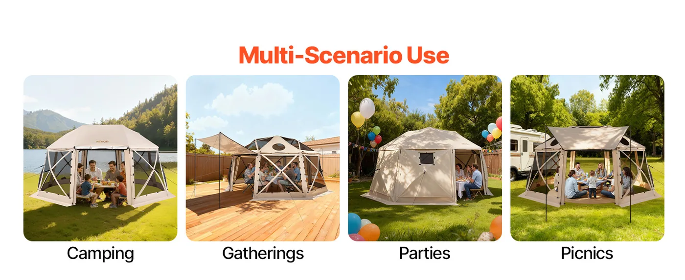 VEVOR 15 x 15 ft 13 Sided Pop Up Gazebo Screen Tent Beige Multi-Scenario Use