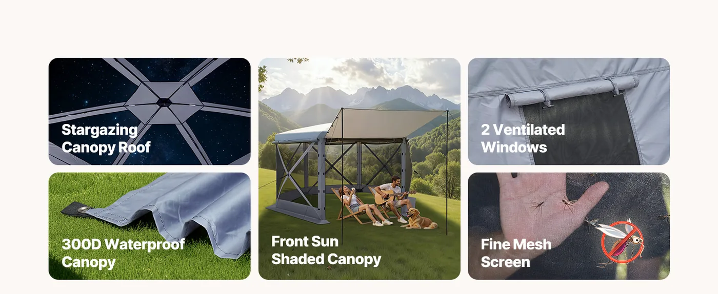 VEVOR 6 sided gazebo screen tent overview