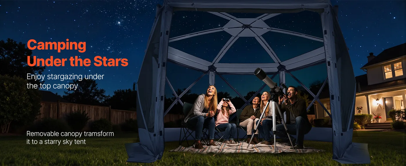 VEVOR 12 x 12 ft 6 Sided Pop Up Gazebo Screen Tent Gray Stargazing Camping