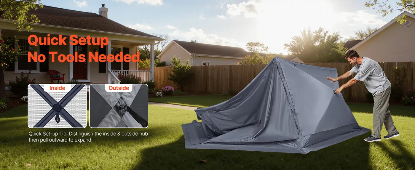 VEVOR 12 x 12 ft 6 Sided Pop Up Gazebo Screen Tent Gray Pop-Up Design